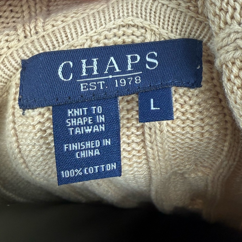 Chaps Beige Cable Knit Zip‎ Hoodie Cardigan - Picture 3 of 4